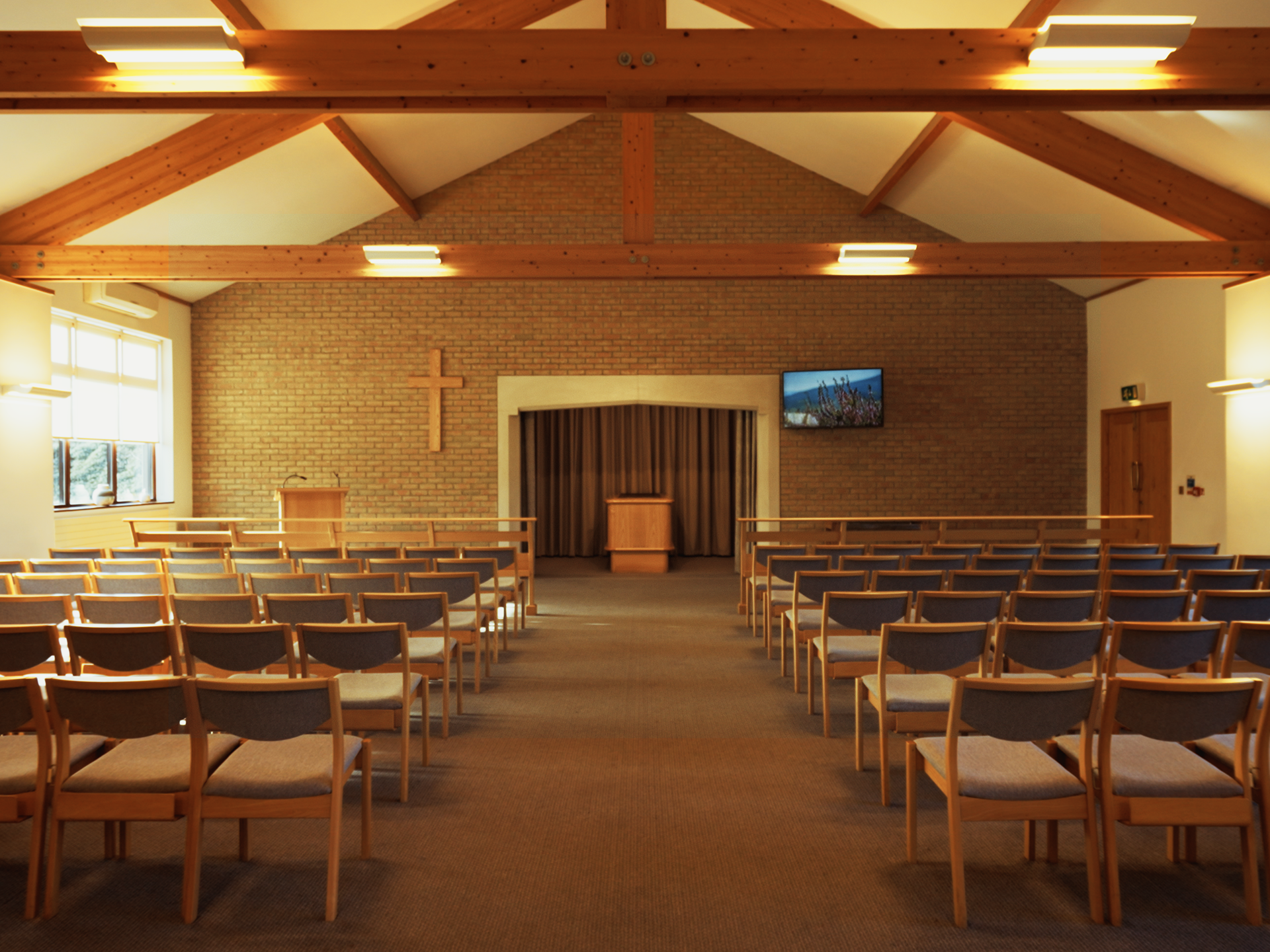 Crematorium interior with full seating