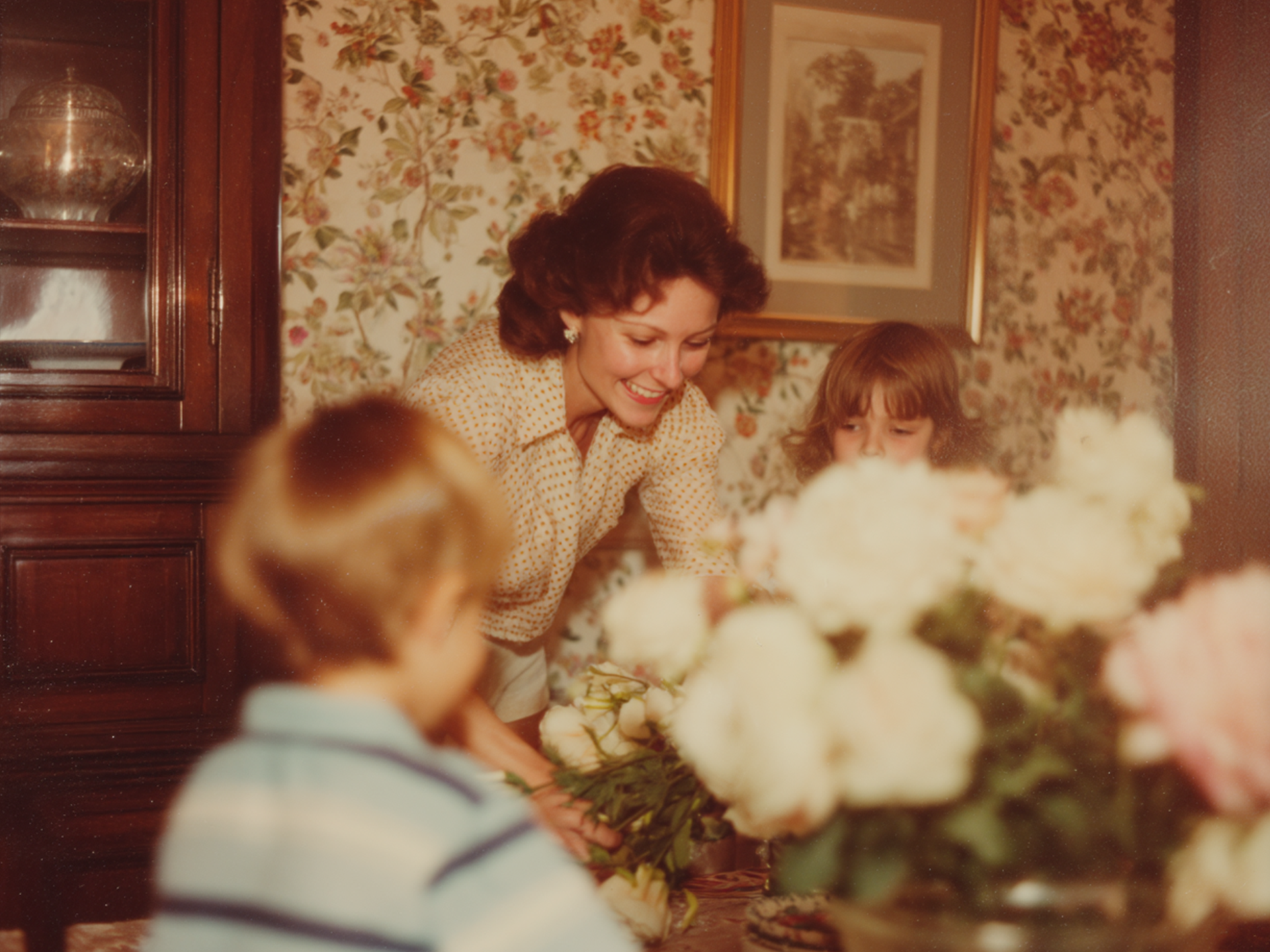 Family-Run Funeral Services in the UK 13 Mother and children making floral bouquets nostalgic photo