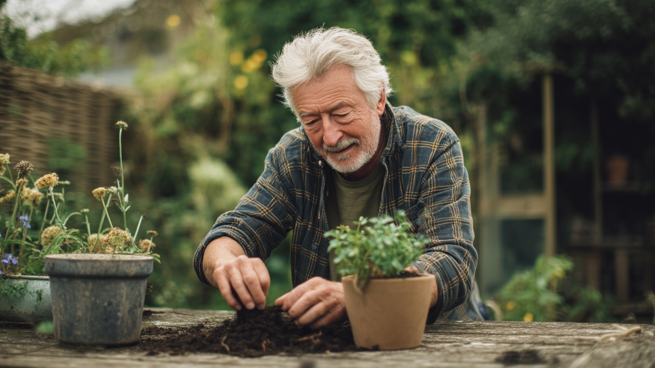Honouring Loved Ones with Meaningful Celebration of Life Ideas 26 Retired man gardening AI